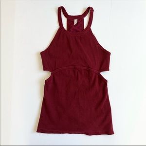 Free People Movement cut out sides maroon ribbed tank top Size small